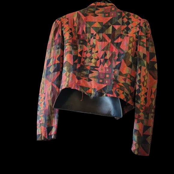 Vintage 90s Geometric Pattern Cropped Blazer Jacket With Statement Buttons - Picture 5 of 11